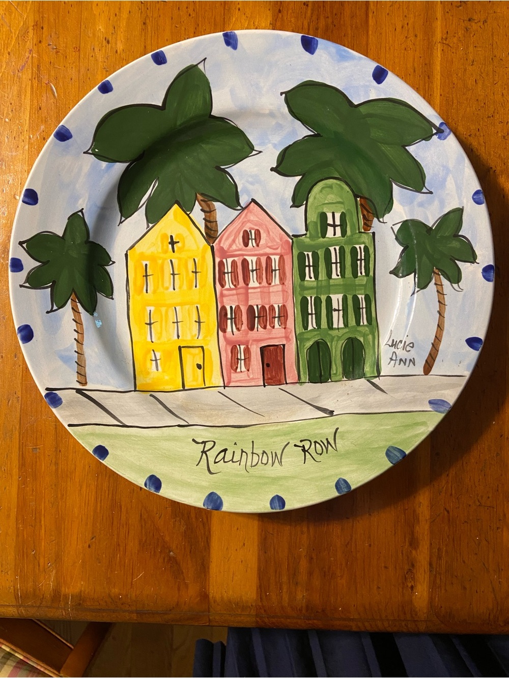 Hand-Painted Rainbow Row Decorative Plate - Charleston Market